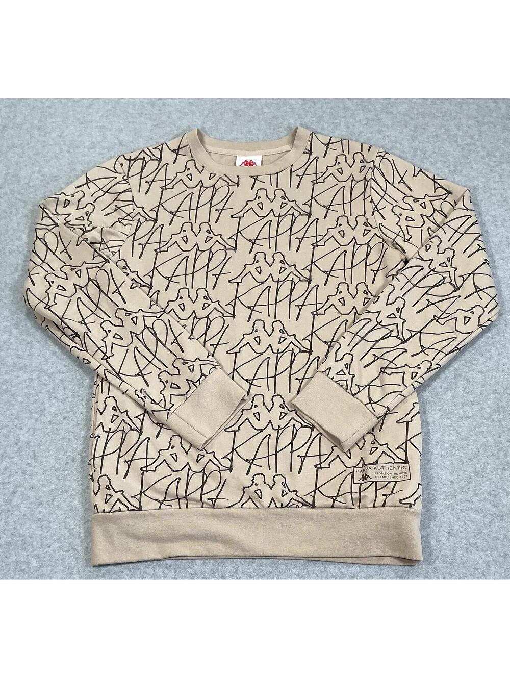Kappa Y2K All Over Logo Print Crewneck Sweatshirt Beige‎ Small